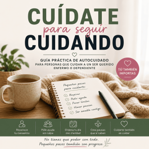 Imagen destacada del libro digital Cuídate para Seguir Cuidando, guía práctica de autocuidado para cuidadores familiares de personas enfermas o dependientes.